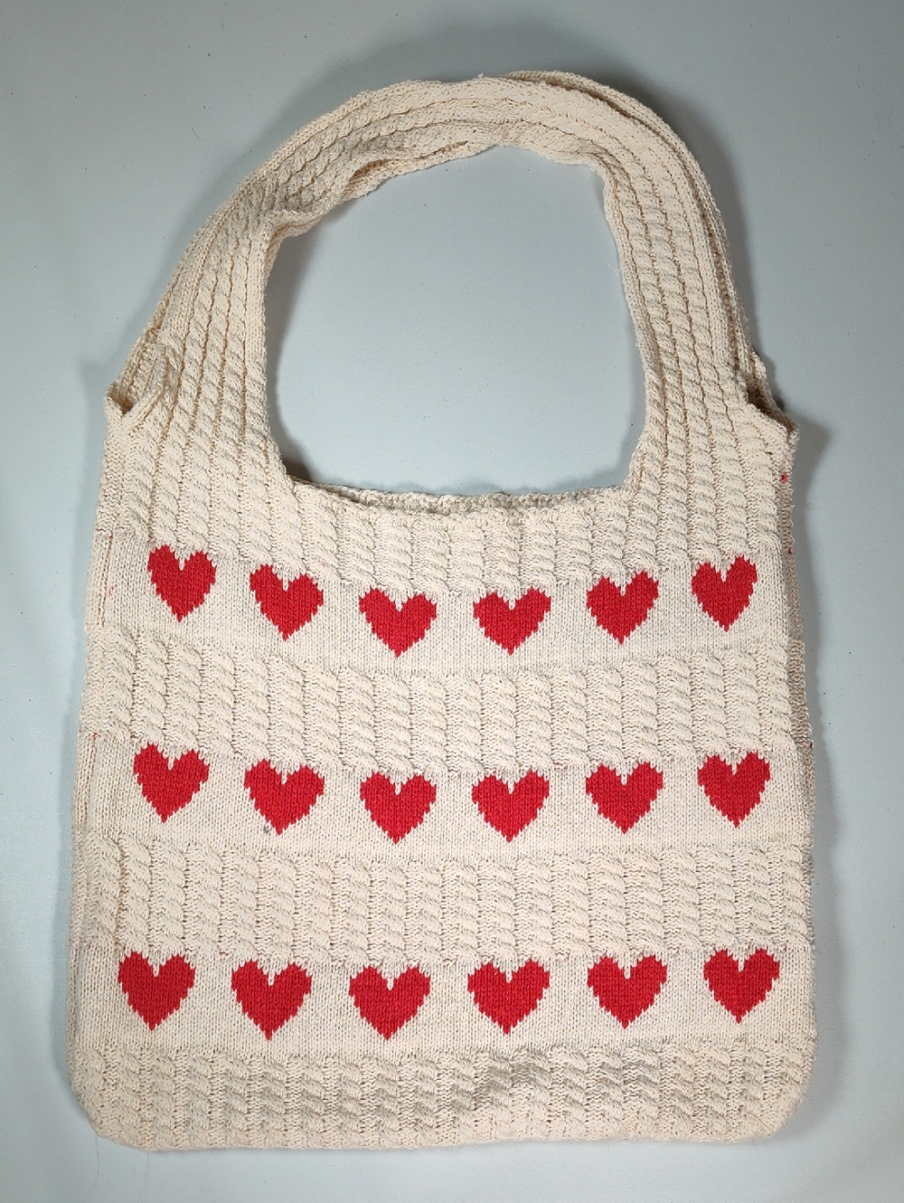 Red heart print cable knit boho‎ shoulder bag purse
